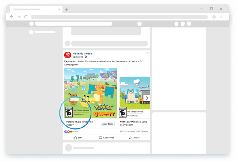 Where to find ESRB Ratings. Facebook post of Nintendo Switch