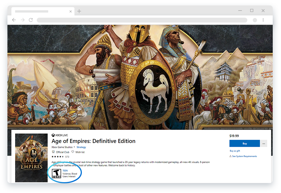 Where to find ESRB Ratings on video games. Microsoft Online Store.