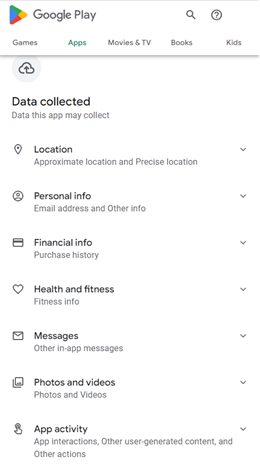 How to view data an mobile app collects on Google Play