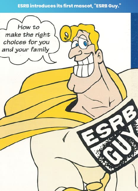 Throughout the mid-90s, ESRB introduced its first organizational mascot: ESRB Guy.