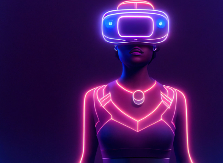 Woman wearing VR headset.