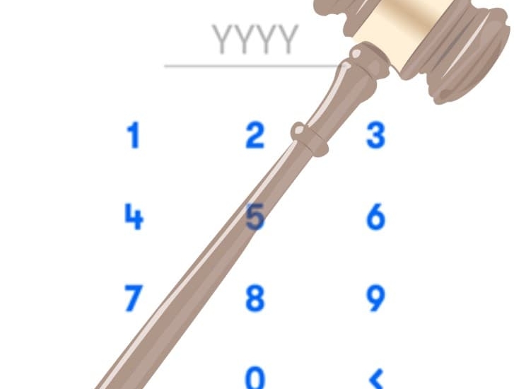 Age verification number pad with gavel overlay