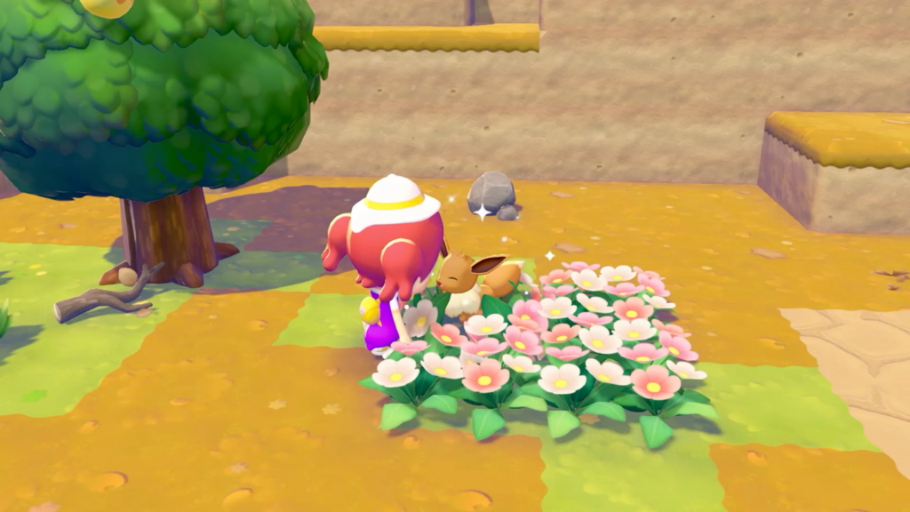 The player has organized four patches of wildflowers to create a habitat and attract Eevee in Pokémon Pokopia.